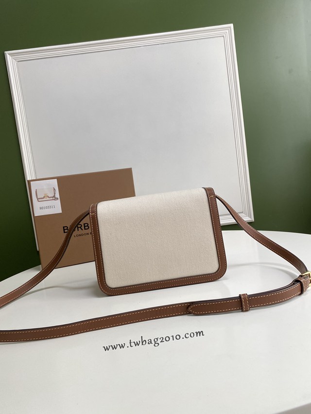 Burberry專門店新款小號TB專屬標識雙色帆布拼皮鎖扣包 巴寶莉經典款女士單肩包 yxb1364